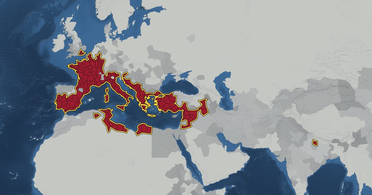 Map of the Roman Republic in 44 BC, at its largest extent