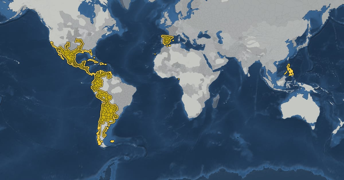 Map of the Spanish Empire in 1787, at its largest extent