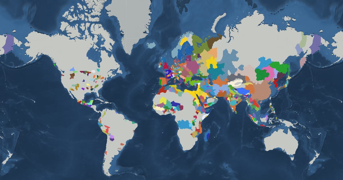 Historical map of the world in 1453 showing the borders of states and empires