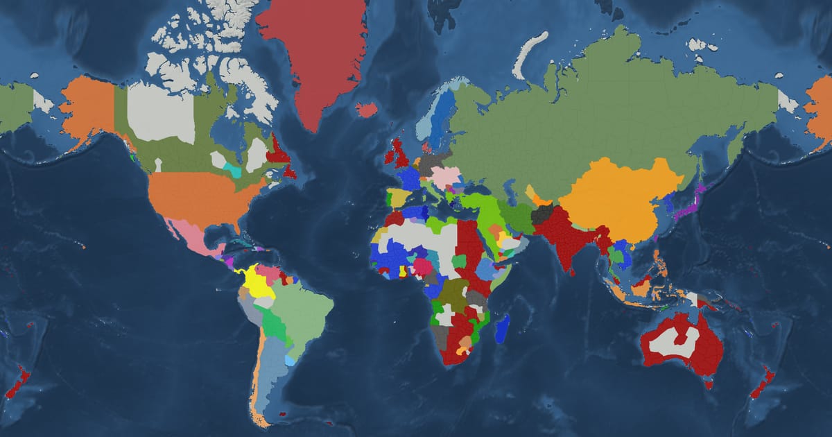 Historical map of the world in 1900 showing the borders of states and empires
