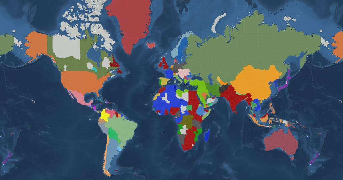 Historical map of the world in 1910 showing the borders of states and empires