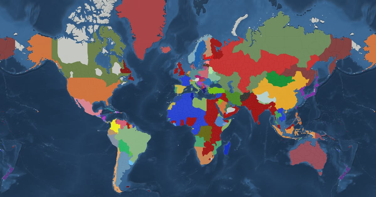 Historical map of the world in 1918 showing the borders of states and empires