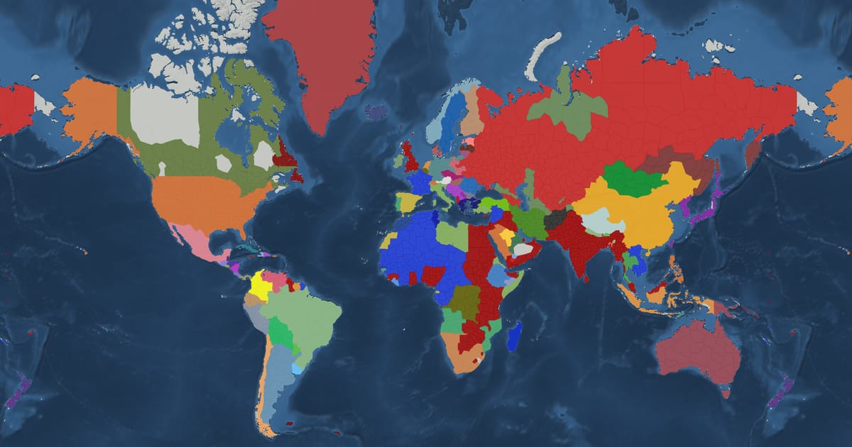 Historical map of the world in 1920 showing the borders of states and empires