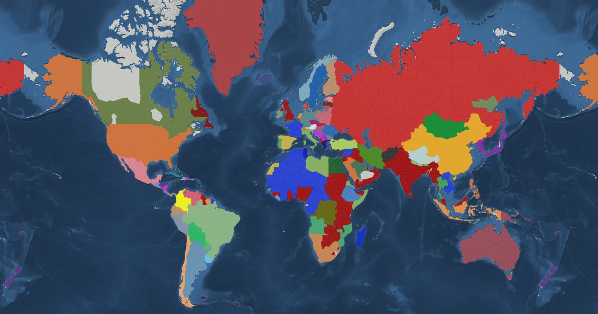 Historical map of the world in 1923 showing the borders of states and empires