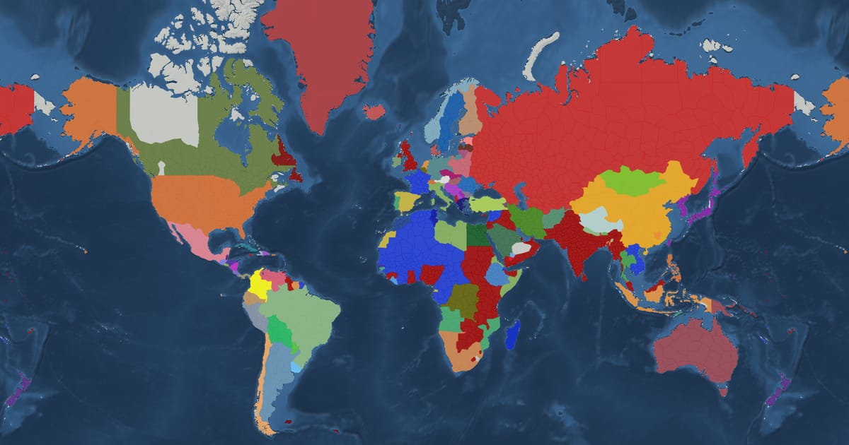 Historical map of the world in 1930 showing the borders of states and empires