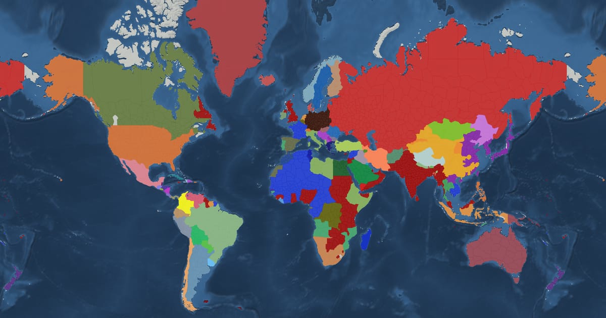 Historical map of the world in 1940 showing the borders of states and empires