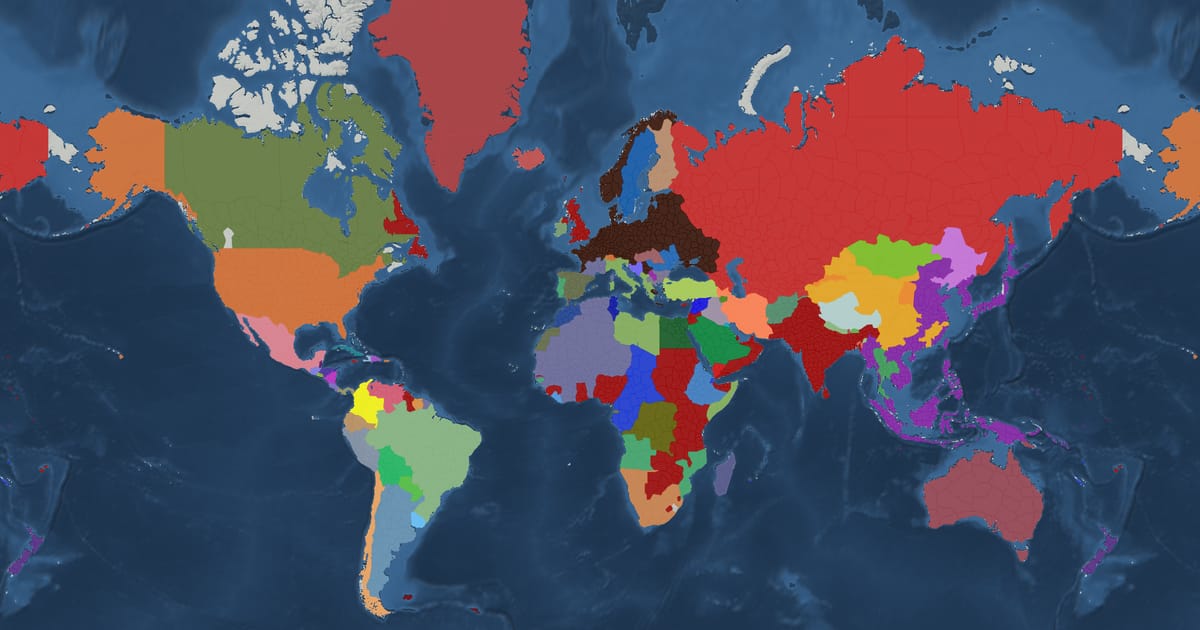 Historical map of the world in 1942 showing the borders of states and empires