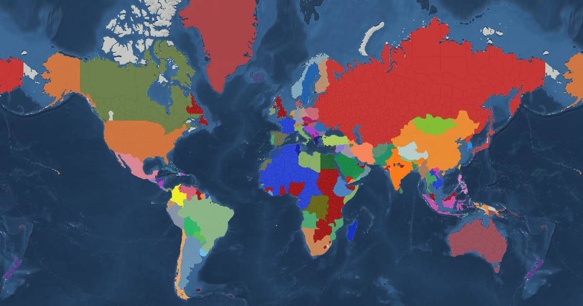 Historical map of the world in 1949 showing the borders of states and empires