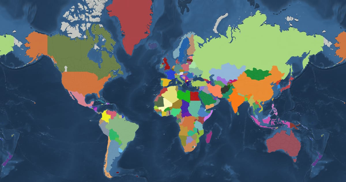 Historical map of the world in 2000 showing the borders of states and empires